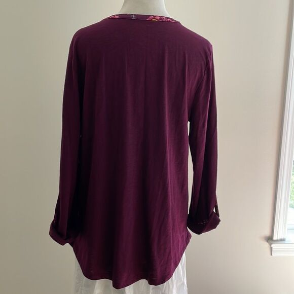 NWT St. John’s Bay Purple long roll up sleeve Flowers  women’s large  ST 11 - Picture 6 of 9